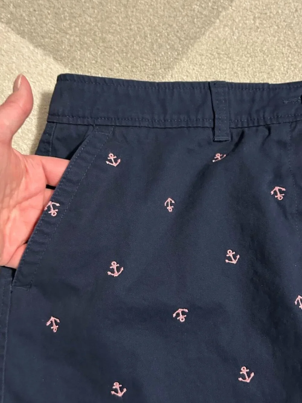 L.L. Bean Anchor⚓️ Embroidered Navy Chino Favorite Fit Preppy Skirt Women's‎ 18P